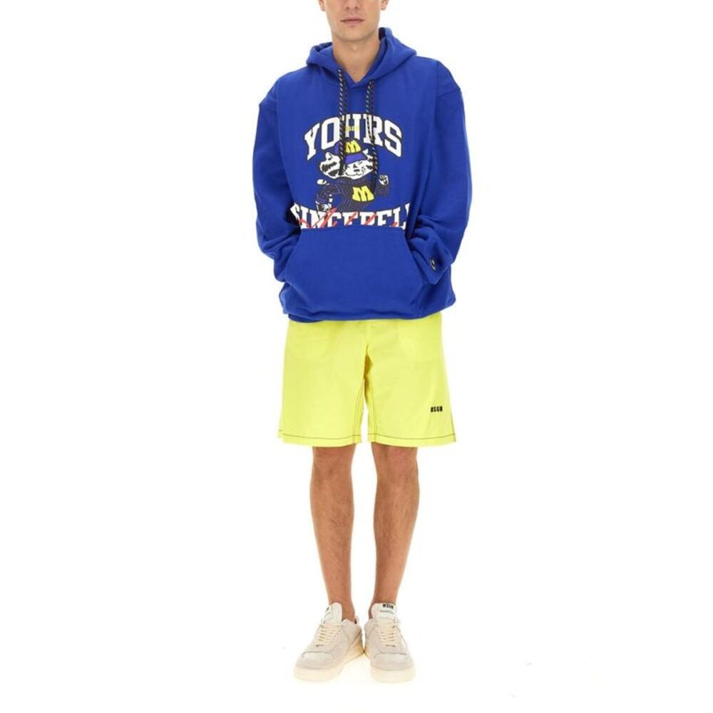 MSGM Graphic Print Cotton Fleece Hoodie Men BLUE Sweaters & Cardigans